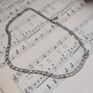 Vintage Rhinestone Choker Silver Crystal Necklace